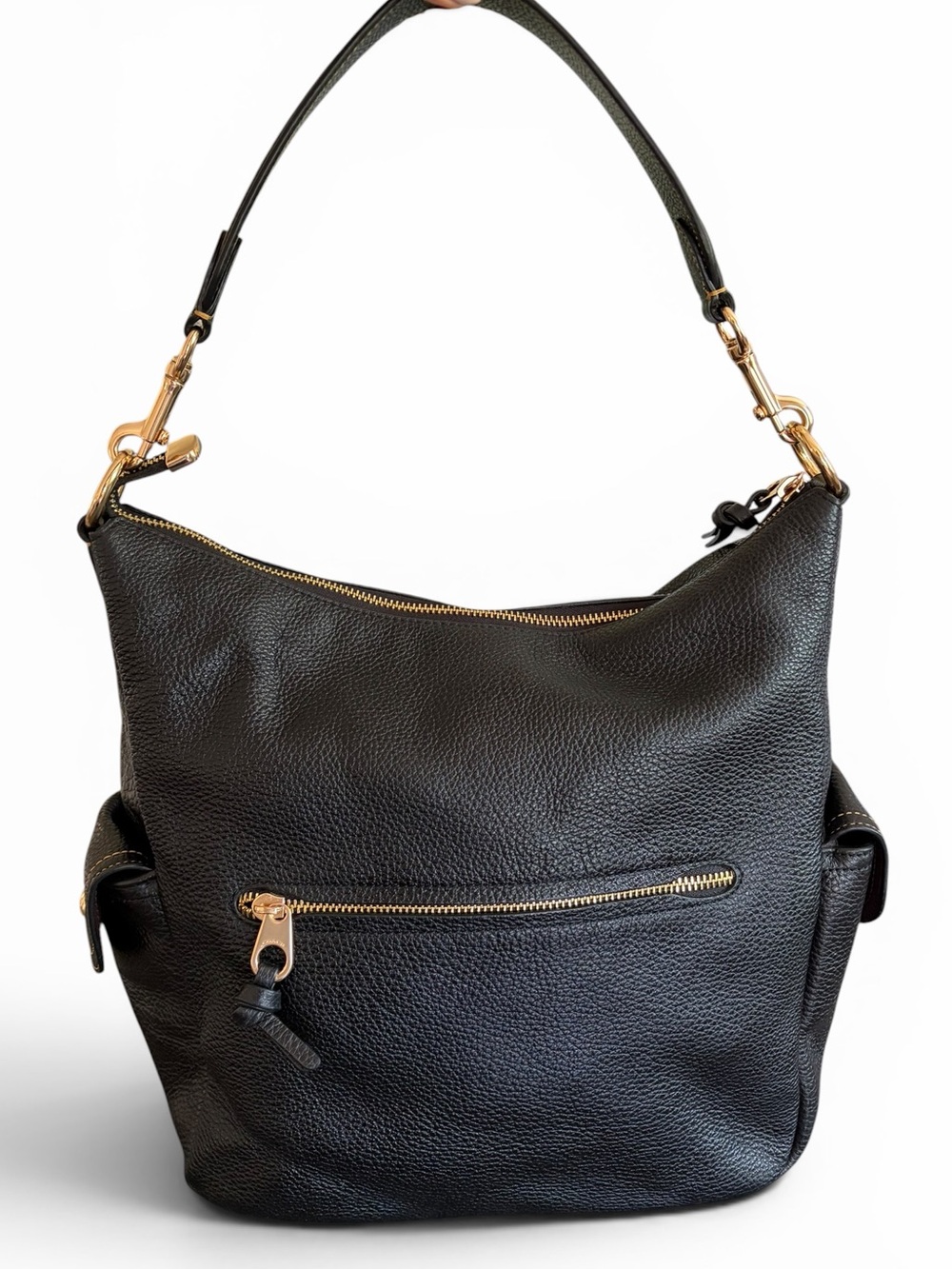 Coach Pennie Black Pebbled Leather Shoulder Hobo Bag with Gold Hardware - Picture 4 of 16